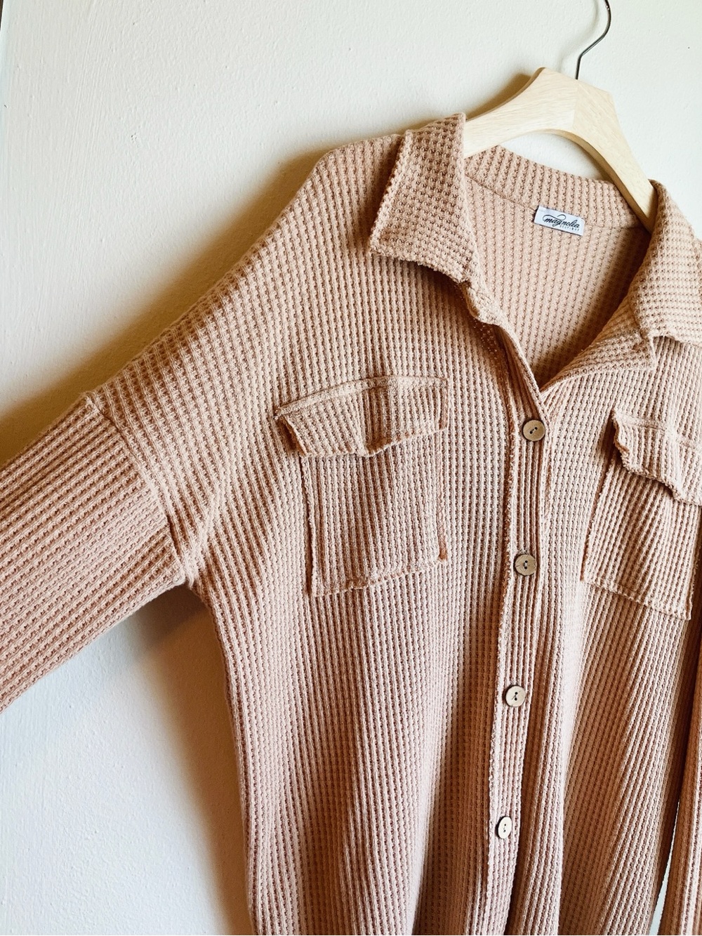 Magnolia Three Bird Nest Waffle Longsleeve Button Down Shirt Jacket Medium - Picture 3 of 11